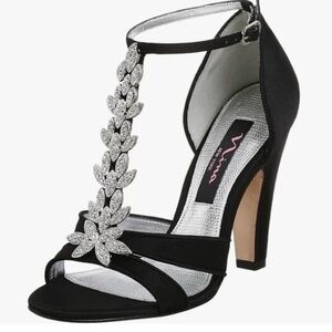 Nina Desiree Black Strappy Heels with Silver Accents Size 10